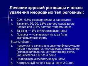 Длительность лечения после удаления инородного тела с роговицы